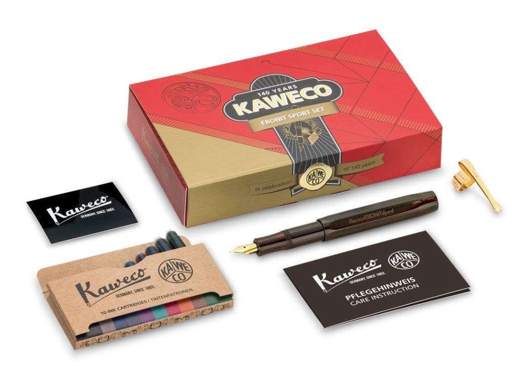 Kaweco AL Sport Füllfederhalter Set – Mit Feiner Feder & 6 Schwarzen Tintenpatronen, Geschenkbox