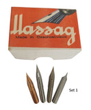 Massag Schachtel mit 4 alten Schreibfedern - Vintage